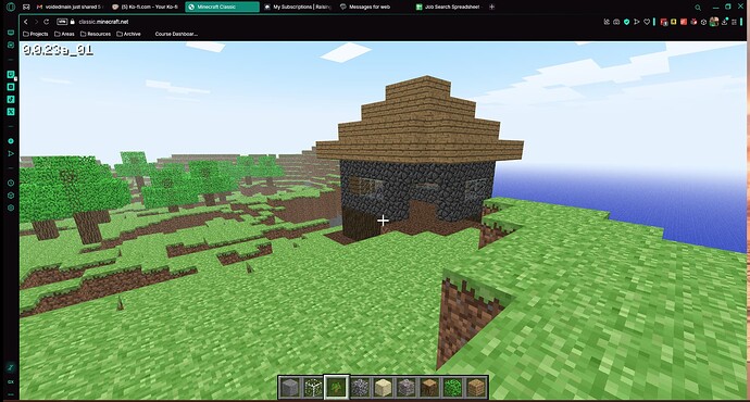 Screenshot of a small building in Classic Minecraft
